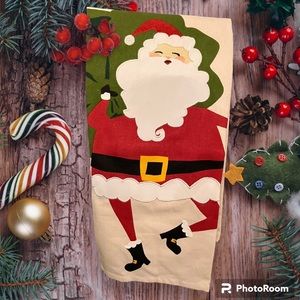 Crate & Barrel Santa Embroidered Christmas Hand Kitchen towel-NWOT